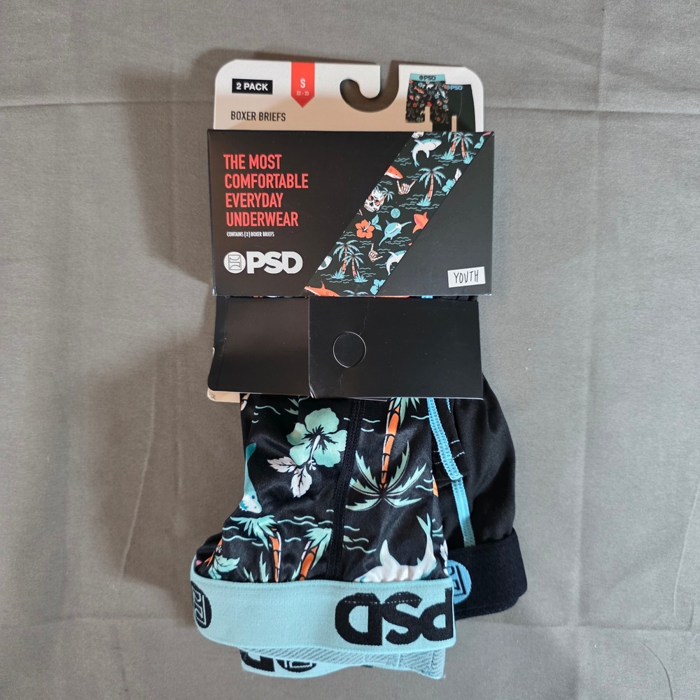 PSD Youth Boys 2 Pack Boxer Briefs Jawsome Shark Tropical Black Size Small 22-23